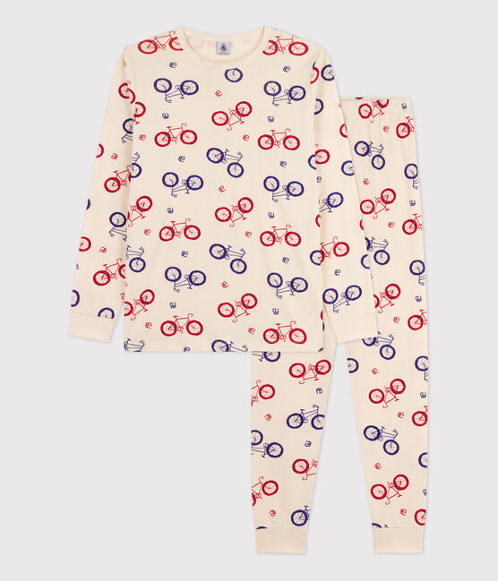 Kinderpyjama aus Baumwolle und mit Fahrradmotiv für Jungen weiss AVALANCHE/ MULTICO