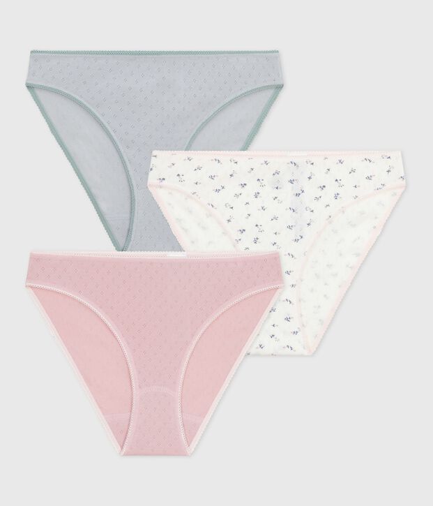 Set Damen Slips aus Baumwolle mit Lochstickerei vielfarbig