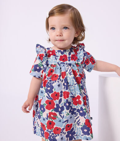 Kurz&auml;rmeliges Babykleid aus Baumwolle und dazu passender Bloomer mit Blumenmuster