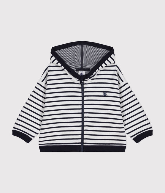 Baby-Sweatshirt mit Kapuze weiss MARSHMALLOW/blau SMOKING