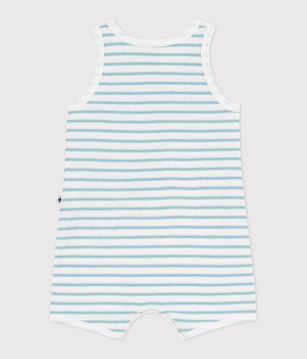 &Auml;rmelloser Baby-Kurzoverall aus Frottee   mit Streifen weiss/blau