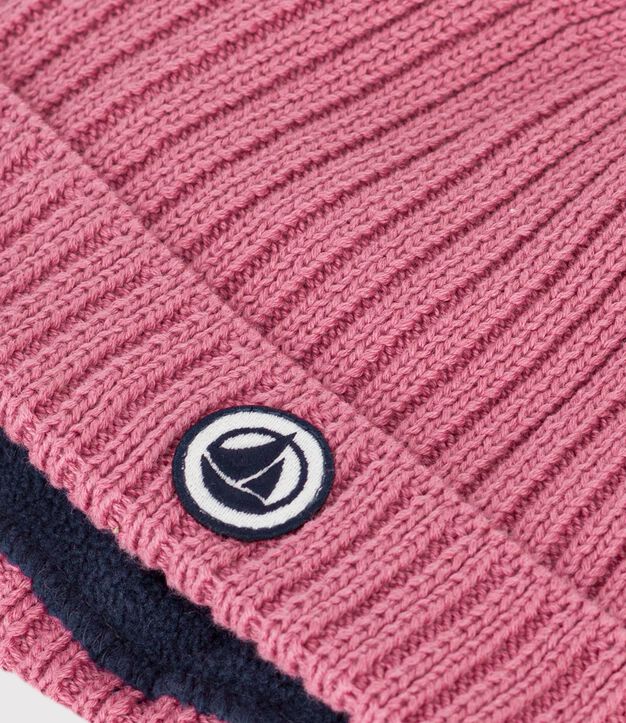 Baby-Strickm&uuml;tze mit Fleece-Futter rosa