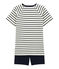 Rippstrick-Kurzpyjama für Jungen weiss MARSHMALLOW/blau SMOKING