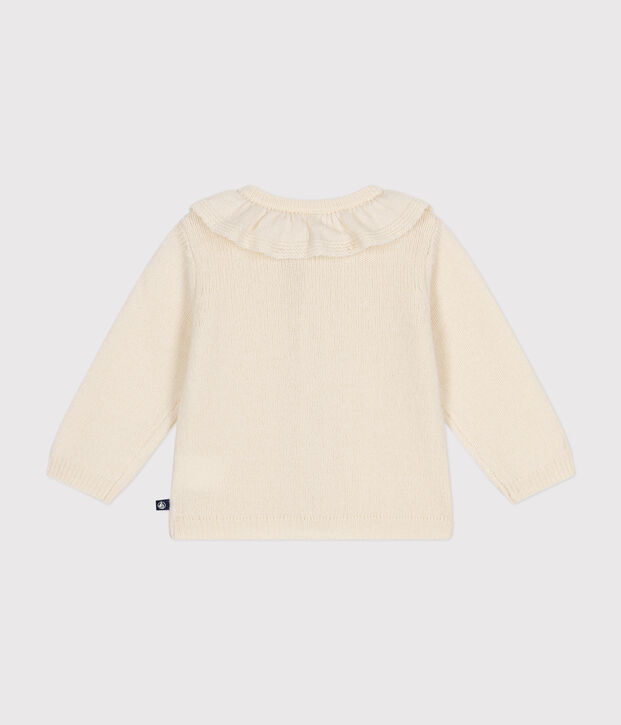 Cardigan mit Halskrause aus Strick mit Wollanteil naturfarben