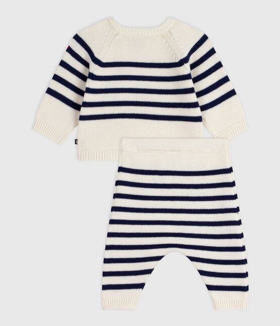 2-teiliges Baby-Set aus Wollstrick mit Matrosenstreifen blau MARSHMALLOW/ SOIR