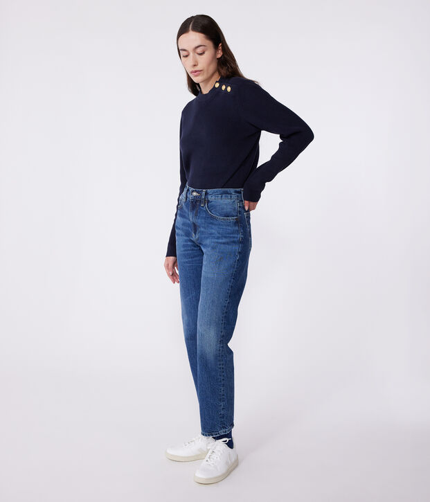 Damen-Marinepullover aus einfarbiger Baumwolle SMOKING