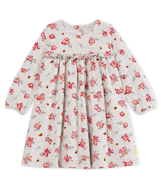 Langärmeliges gemustertes Babykleid für Mädchen grau BELUGA/weiss MULTICO