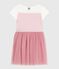 Kurzärmeliges Kinder-Kleid aus Baumwolle und Tüll weiss MARSHMALLOW/rosa CHARME