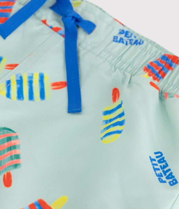 Kinder-Badeshorts mit Muster blau/vielfarbig