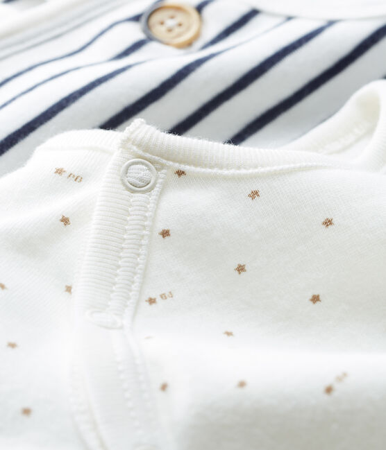 2-teiliges Baby-Ensemble aus Rippstrick weiss MARSHMALLOW/blau SMOKING