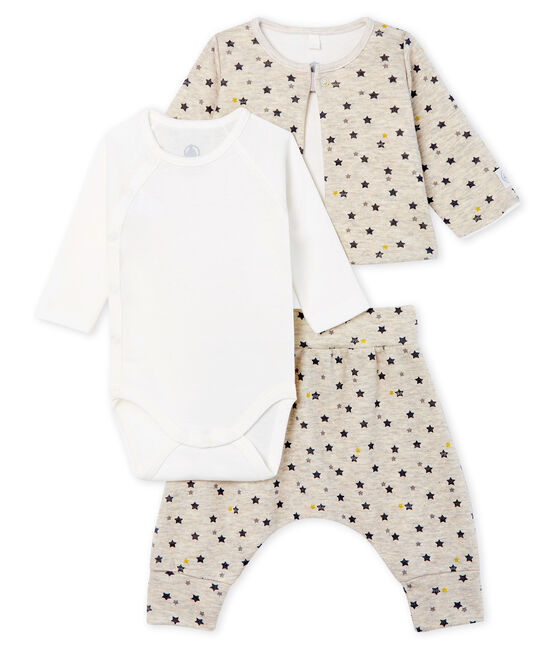 3-teiliges Baby-Set aus Wolle und Baumwolle für Jungen beige MONTELIMAR/weiss MULTICO