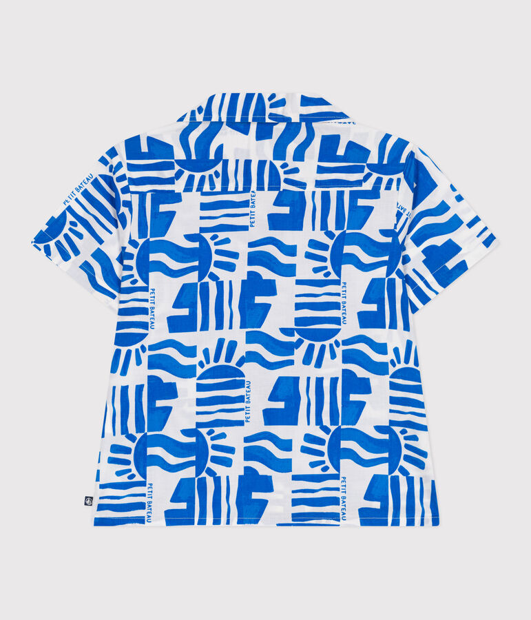Kurz&auml;rmeliges Kinder-Hemd aus bedruckter Baumwolle blau MARSHMALLOW/ PORCELANA