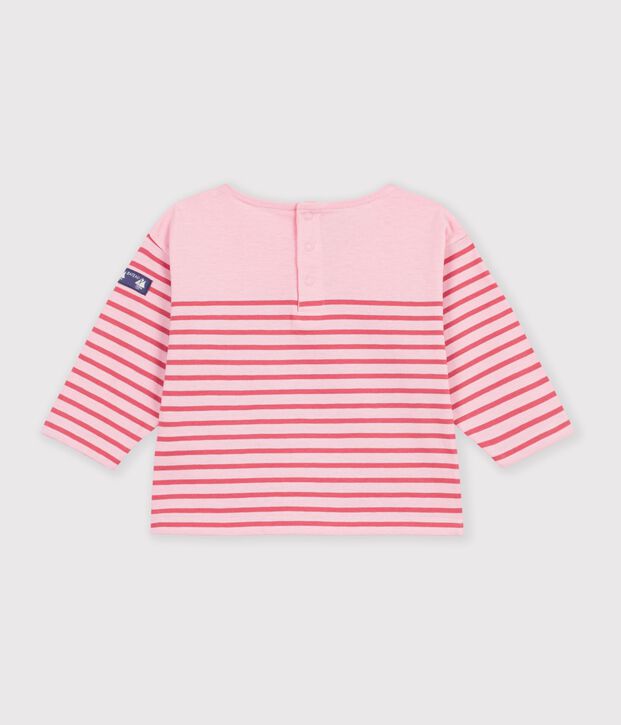 Lang&auml;rmeliges Baby T-Shirt aus Baumwolle mit Streifen. rosa/rosa