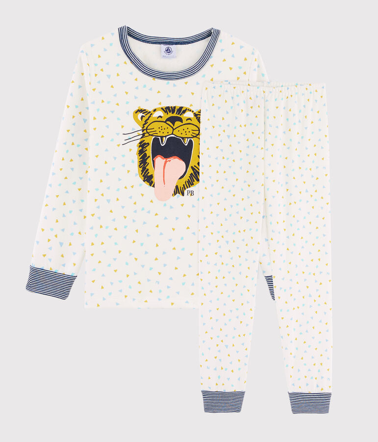 Kinderpyjama aus Rippstrick mit Tigermotiv weiss/vielfarbig