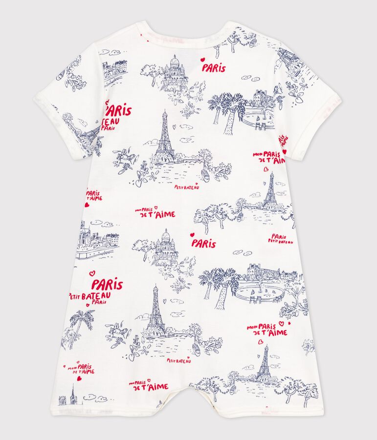Baby-Kurzoverall Paris aus Baumwolle weiss MARSHMALLOW/weiss MULTICO