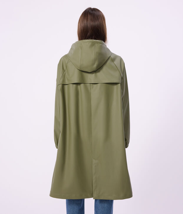 Lange Damen-Regenjacke mit zwei Farben OLIVINE