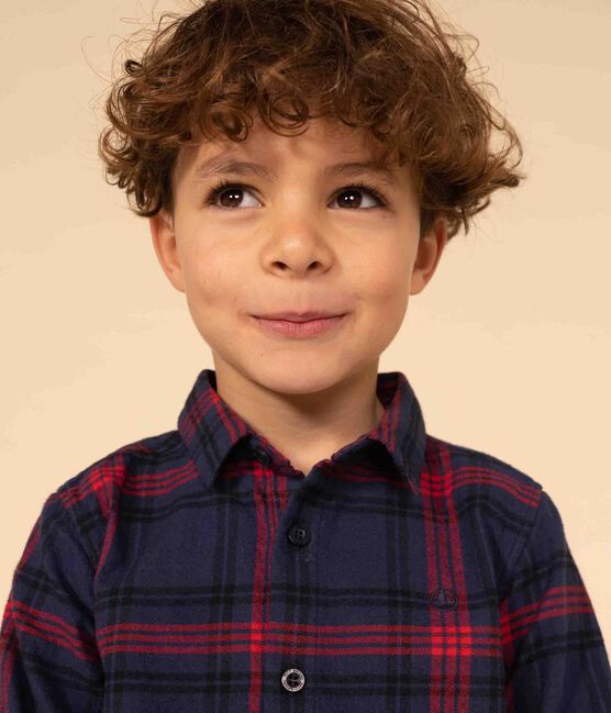 Kinderhemd aus Baumwoll-Flanell mit Karomuster für Jungen blau SMOKING/weiss MULTICO