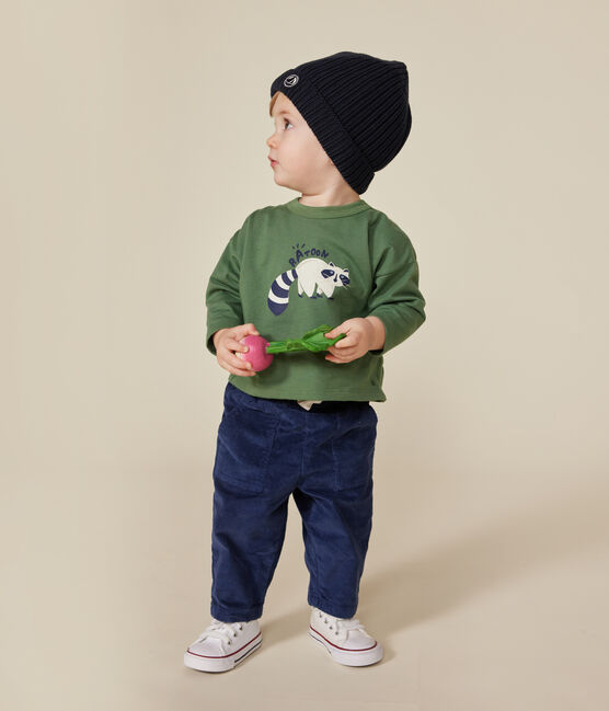 Langärmeliges Baby T-Shirt aus feinem Jersey grün PALMERAIE