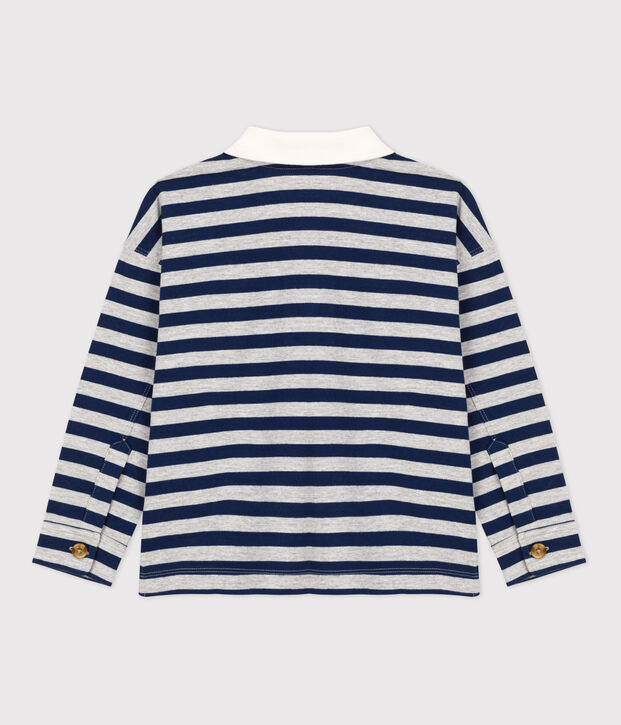 Lang&auml;rmeliges, gestreiftes Kinder-Poloshirt aus Baumwolle f&uuml;r Jungen blau/grau