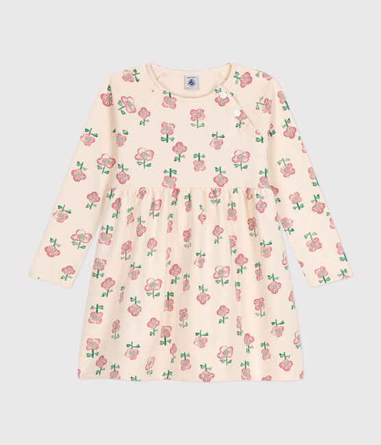 Langärmeliges Kinder-Kleid aus Molton für Mädchen weiss AVALANCHE/ MULTICO