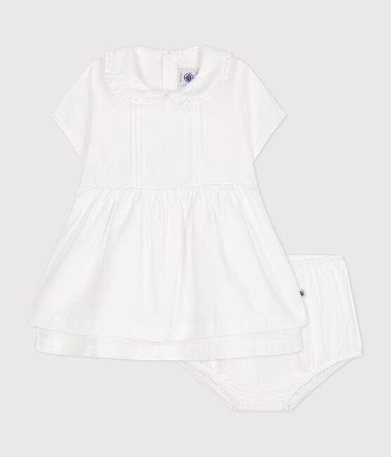 Baby-Kleid und Bloomer aus Baumwoll-Piqué weiss ECUME