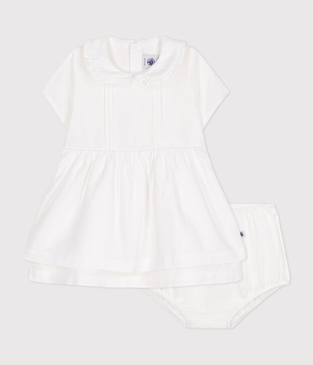 Baby-Kleid und Bloomer aus Baumwoll-Piqu&eacute; weiss