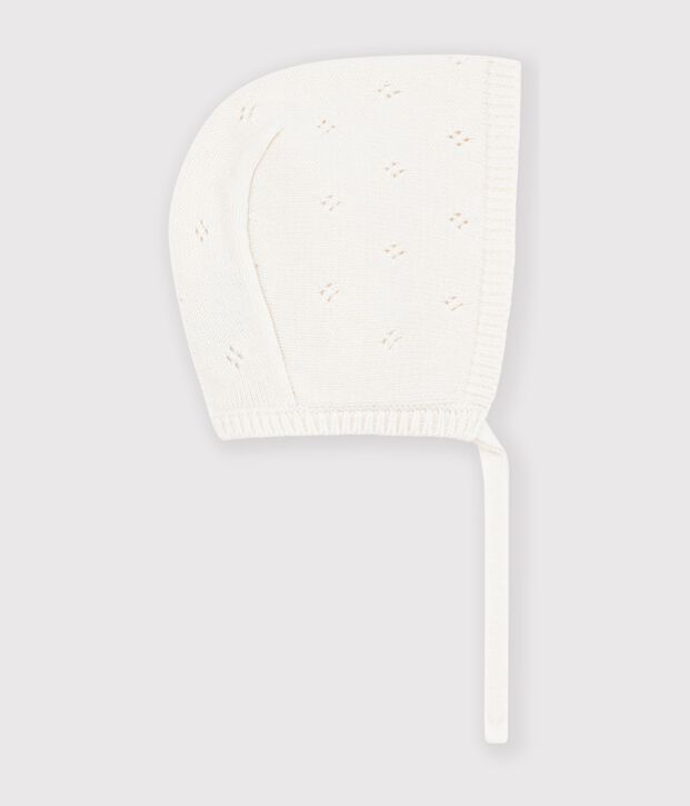 Bonnet b&eacute;b&eacute; en tricot ajour&eacute;e weiss