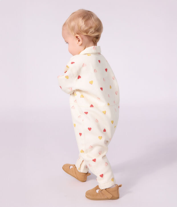 Langer Baby-Overall aus Baumwolle mit Herzmotiv naturfarben/vielfarbig
