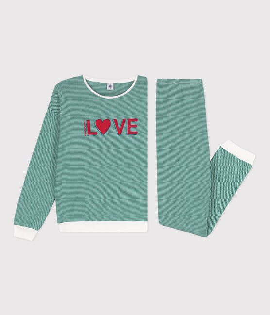 Pyjama aus Baumwolle mit Ringelstreifen für Damen EVERGREEN/ MARSHMALLOW