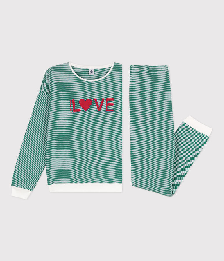 Pyjama aus Baumwolle mit Ringelstreifen f&uuml;r Damen gr&uuml;n/weiss