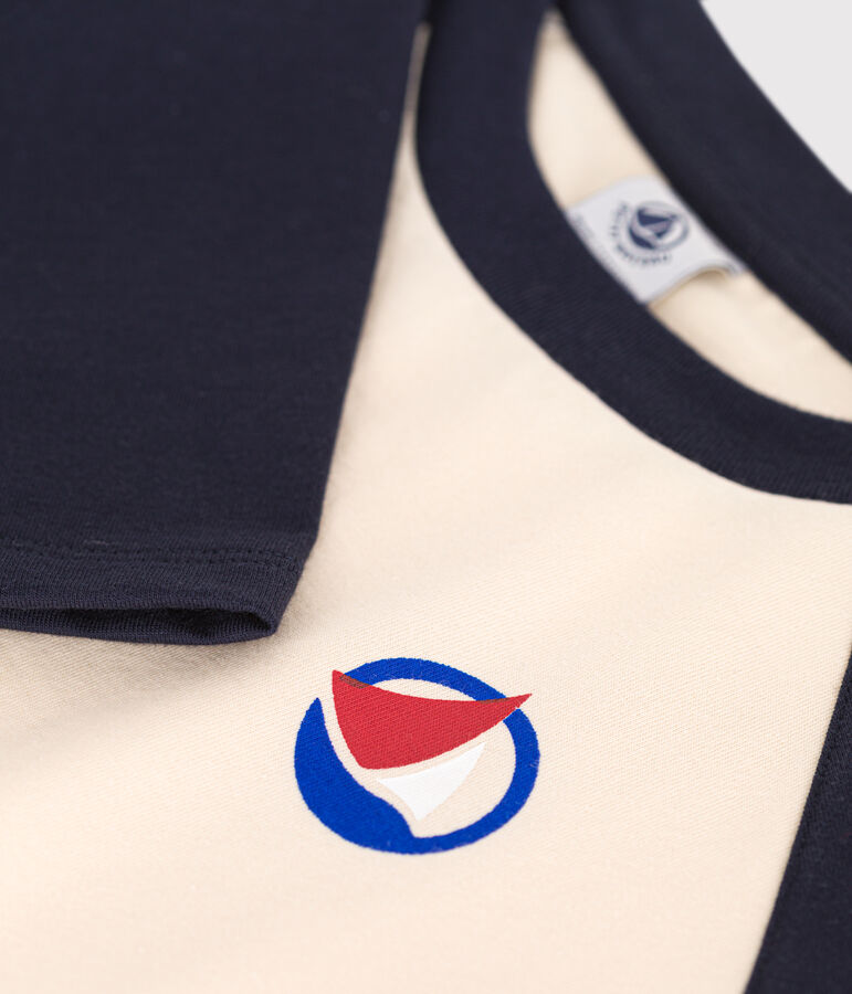 Lang&auml;rmeliges Kinder-T-Shirt aus feinem Jersey f&uuml;r Jungen naturfarben/blau