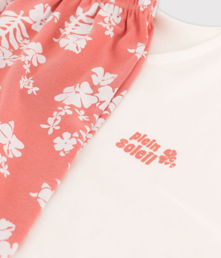 Kinder-Kurzpyjama aus Baumwolle f&uuml;r M&auml;dchen weiss/rosa