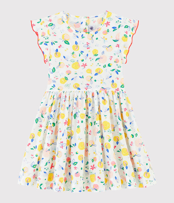 Kurzärmeliges Kinderkleid aus Popeline für Mädchen weiss MARSHMALLOW/weiss MULTICO