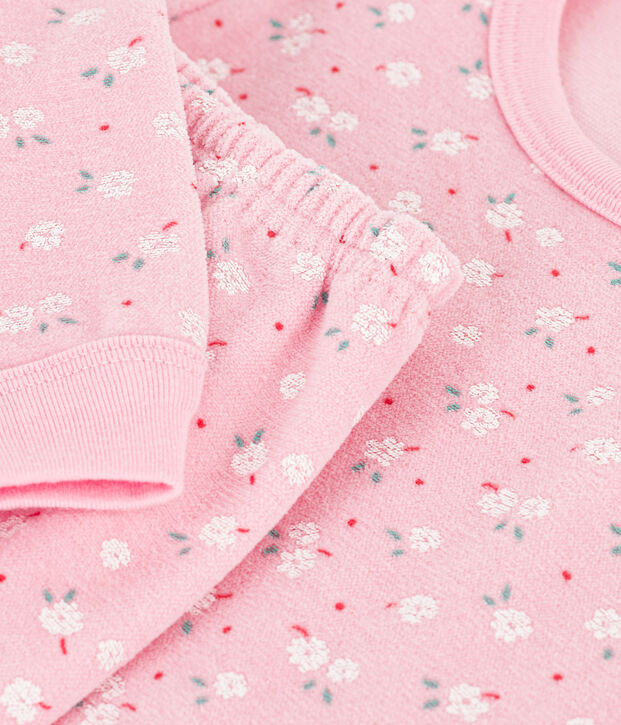 Kinder-Pyjama aus gemustertem Nicki rosa/vielfarbig