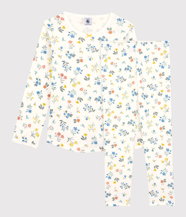 Kinderpyjama f&uuml;r M&auml;dchen weiss/vielfarbig