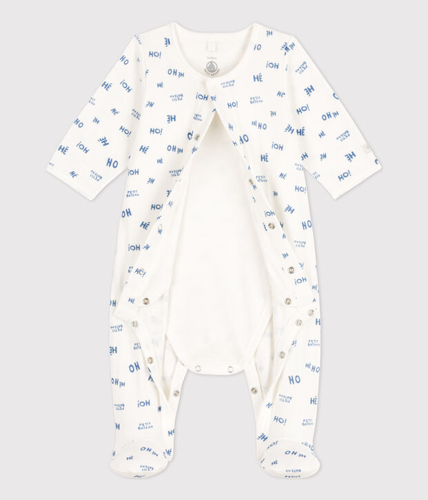 Baby-Bodyjama Heho aus Doppeljersey weiss/blau