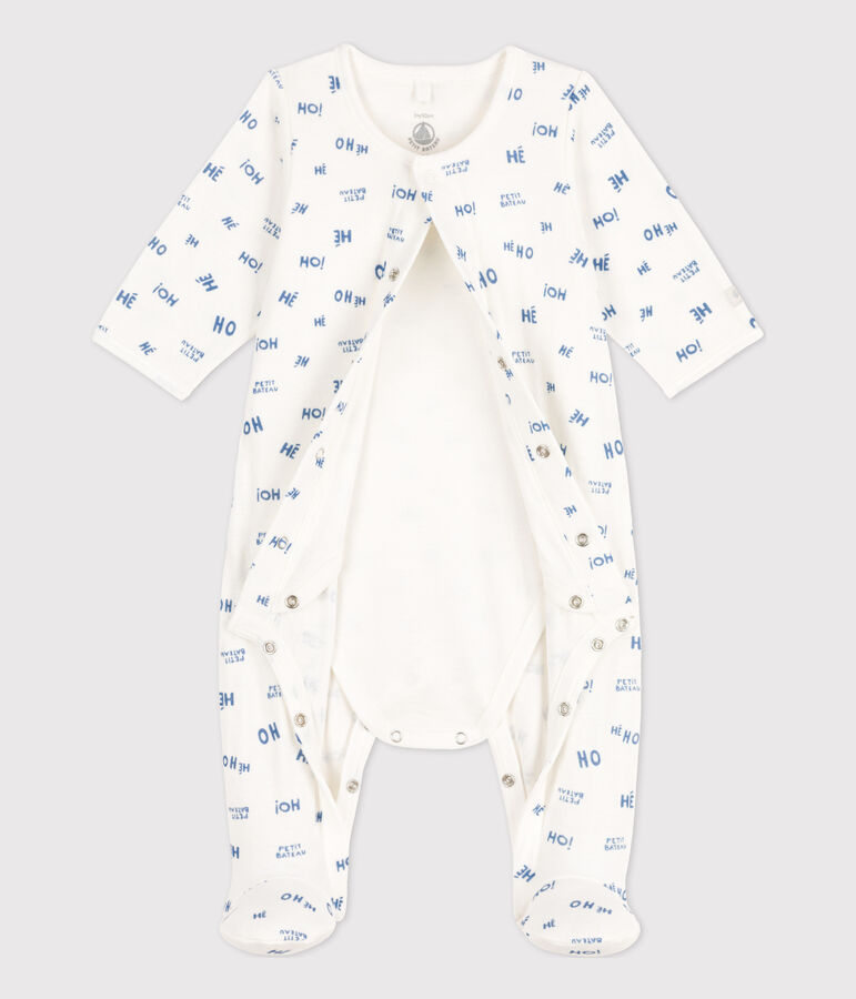 Baby-Bodyjama Heho aus Doppeljersey weiss/blau