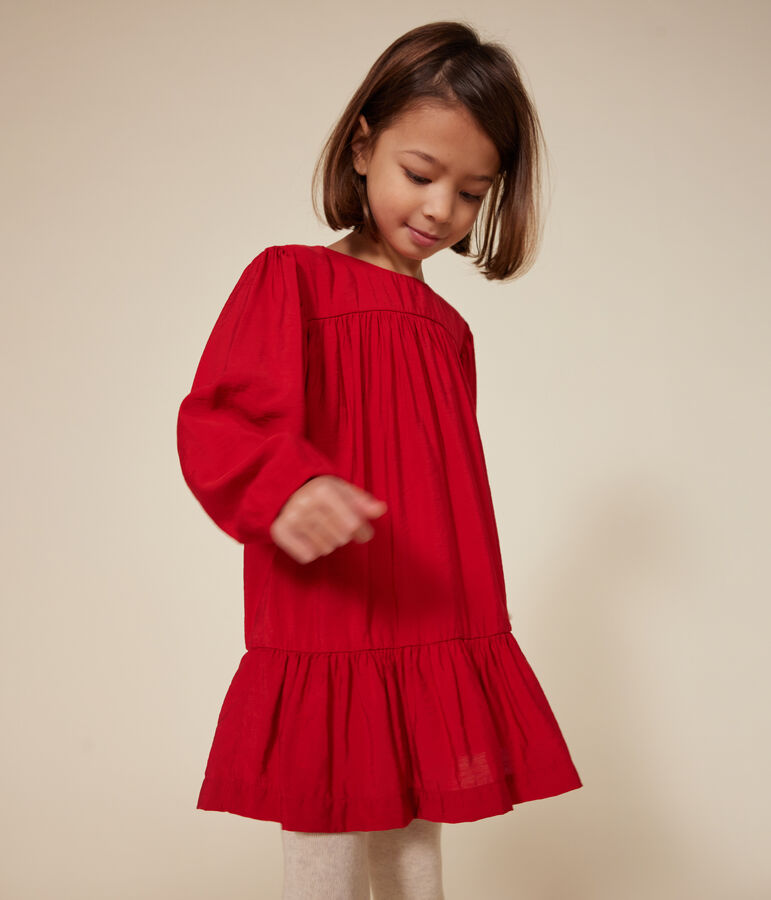 Lang&auml;rmeliges Kinder-Kleid aus Leinenstoff f&uuml;r M&auml;dchen rot