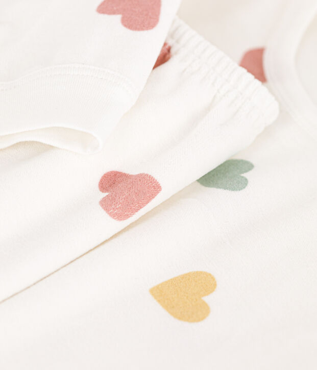 Kinderpyjama aus Nicki mit Herzmotiv f&uuml;r M&auml;dchen weiss/vielfarbig