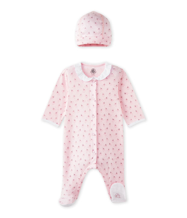 Baby-M&auml;dchen-Strampler und M&uuml;tze f&uuml;r Neugeborene rosa/vielfarbig