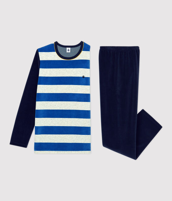 Kinderpyjama aus Nicki mit Streifen für Jungen blau SMOKING/weiss MULTICO