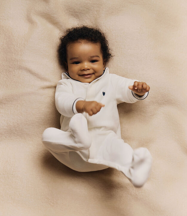 Baby- Nicki aus unifarbenem Samt mit Vareuse-Kragen weiss