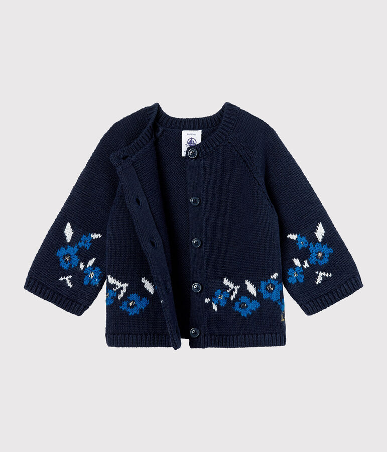 Baby-Cardigan aus Woll-/Baumwollstrick f&uuml;r M&auml;dchen blau/vielfarbig