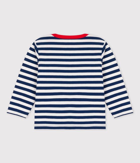 Langärmeliges gestreiftes Baby-T-Shirt aus Jersey blau MEDIEVAL/weiss MARSHMALLOW