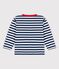 Langärmeliges gestreiftes Baby-T-Shirt aus Jersey blau MEDIEVAL/weiss MARSHMALLOW