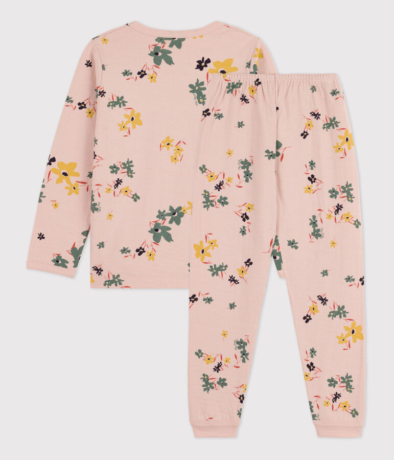 Kinderpyjama aus Doppeljersey mit Blumenmotiv f&uuml;r M&auml;dchen rosa SALINE/weiss MULTICO