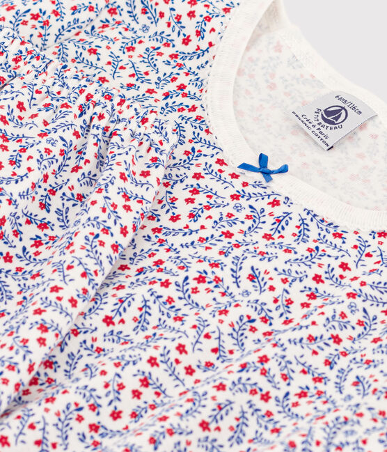 Kinder-Kurzpyjama aus Baumwolle mit Blumen für Mädchen weiss MARSHMALLOW/weiss MULTICO