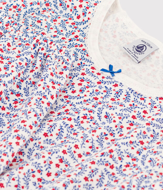 Kinder-Kurzpyjama aus Baumwolle mit Blumen f&uuml;r M&auml;dchen weiss/vielfarbig