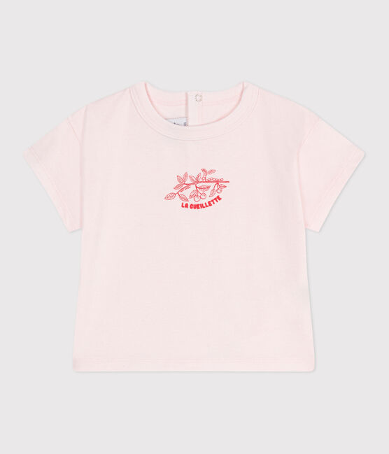 Kurzärmeliges Baby-T-Shirt aus einfarbiger Baumwolle rosa FLEUR