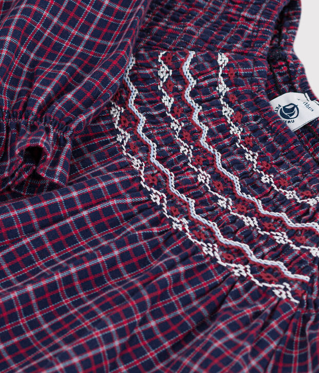 Lang&auml;rmeliges Kinder-Kleid aus Flanell mit Karomuster blau/vielfarbig